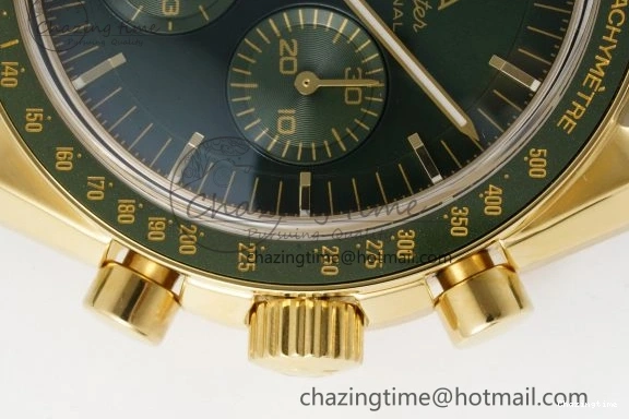 0404 Speedmaster Moonwatch in Moonshine Gold YG RMF Best Edition Green Dial on Green Leather Strap Manual Chrono EasyCare 7832